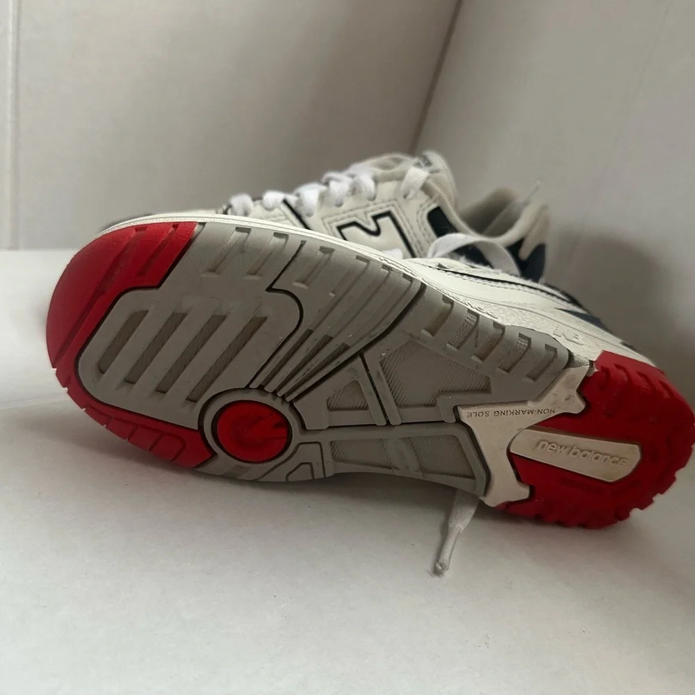 New Balance 550 Kids' Sneakers in White, Black, and Red size 12